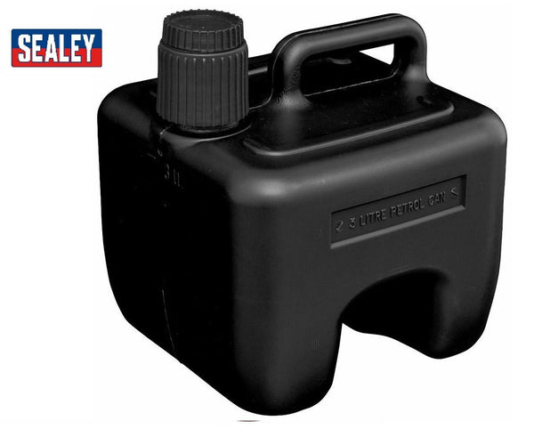 SEALEY JERRY CAN BLACK 3 LITRE PLASTIC FUELPETROL DIESEL 3L STACKABLE JC3B