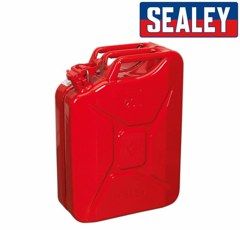 SEALEY JERRY CAN FUEL 20 LITRE RED METAL PETROL DIESEL 20L ARMY CONTAINER JC20