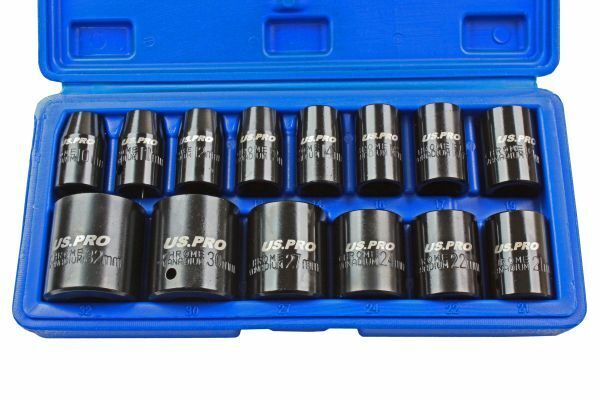 US PRO Impact Sockets 14pc 1/2" Shallow Metric 10 - 32mm Stubby Impact Set 1679