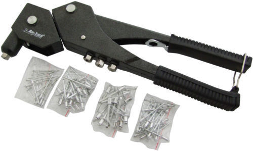 HEAVY DUTY SWIVEL HEAD HAND RIVETER WITH 75 RIVETS & 4 NOZZLES RIVET GUN B3550