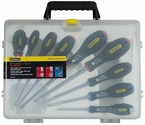 STANLEY FATMAX 9PC SCREWDRIVER SET SOFT GRIP PH2 PZ2 POZZI IN CASE STA065424