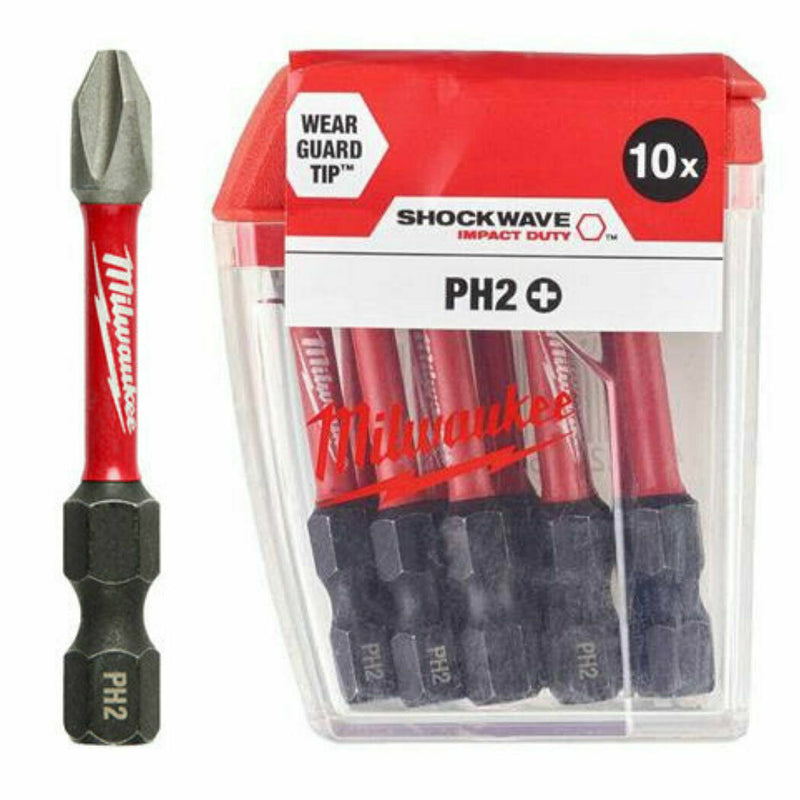 Milwaukee 10pc 50mm Shockwave PH2 Impact Screwdriver Drill Bits Set MIL472048