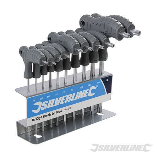 Silverline Torx Hex Key T9-T50 T-Handle 10pc TRX Stand Set New 328015