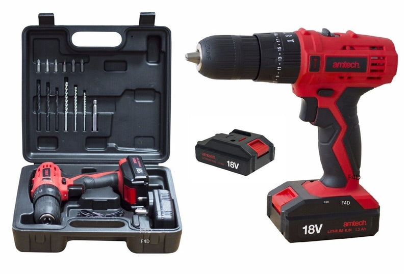 18V LITHIUM LI-ION CORDLESS HAMMER DRILL DRIVER SCREWDRIVER 2 BATTERIES AT V6515