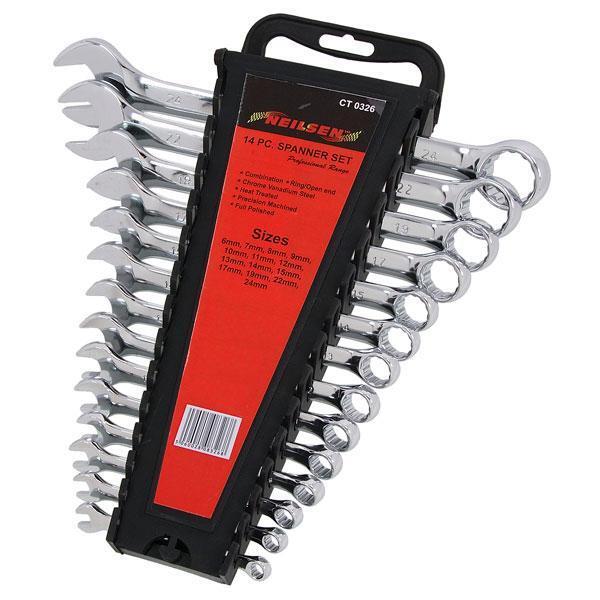 14PC SPANNER SET COMBINATION METRIC WRENCH RING SET SATIN FINISH 6-24MM CT0326