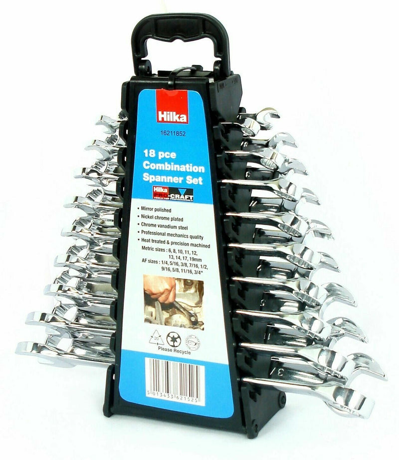 HILKA SPANNER SET 18PC COMBINATION METRIC AF IMPERIAL STUBBY 6MM-19MM 16211852