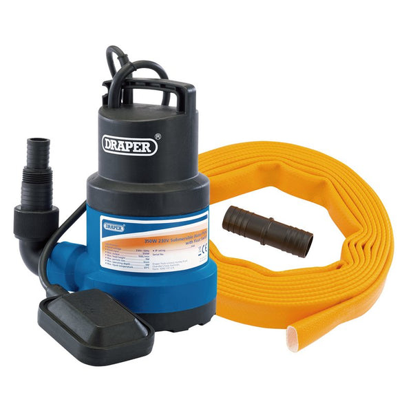 Draper Submersible Clear Water Pump Kit with Layflat Hose & Adaptor, 125L/Min, 5m x 25mm, 350W 61815