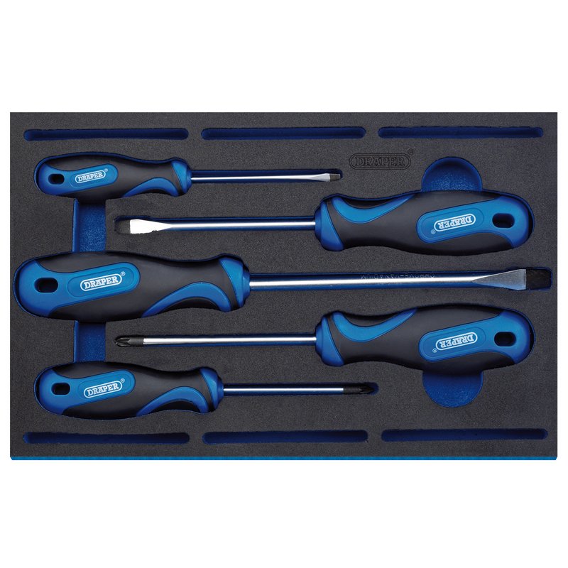 Draper Soft Grip Screwdriver Set in 1/4 Drawer EVA Insert Tray (5 Piece) 63400