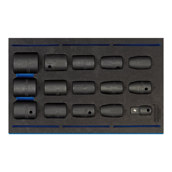 Draper Impact Socket Set in 1/4 Drawer EVA Insert Tray, 1/2" Sq. Dr. (15 Piece) 63415