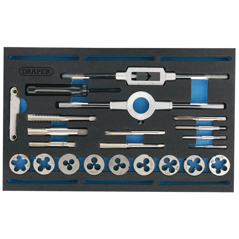 Draper Combination Tap and Die Set - Metric and BSP in EVA Foam Insert Tray (22 Piece) 63520