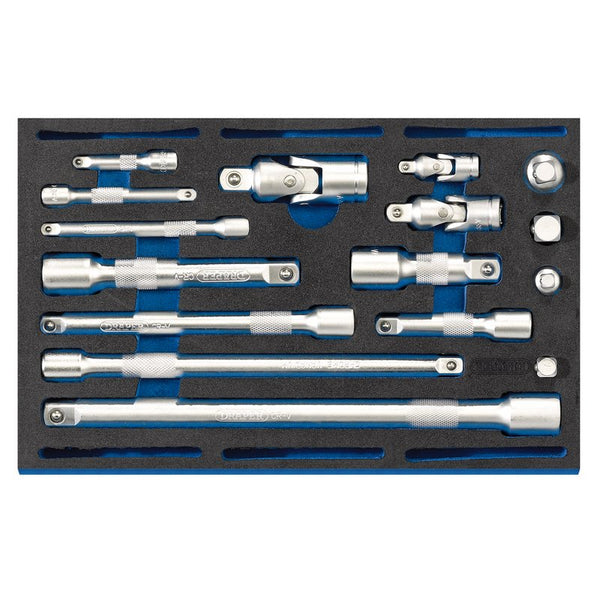 Draper Extension Bar, Universal Joints and Socket Convertor Set 1/4 Drawer EVA Insert Tray (16 Piece) 63530