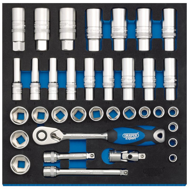 Draper Socket Set in 1/2 Drawer EVA Insert Tray, 3/8" (35 Piece) 63534