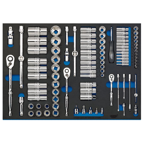 Draper Socket Set in Full Plus Drawer EVA Insert Tray, 1/4", 3/8" & 1/2" (96 Piece) 63539