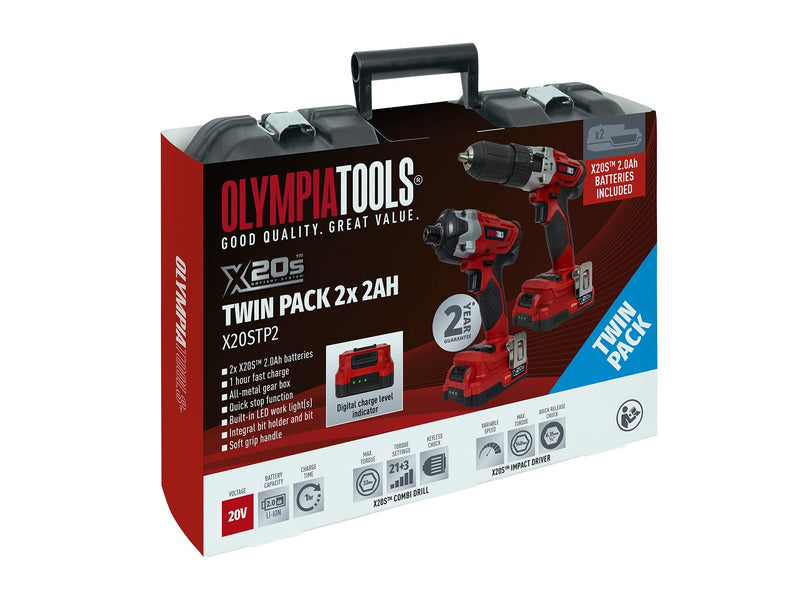 Olympia Tools X20S Twin Pack 2 x 2Ah, Black and Red