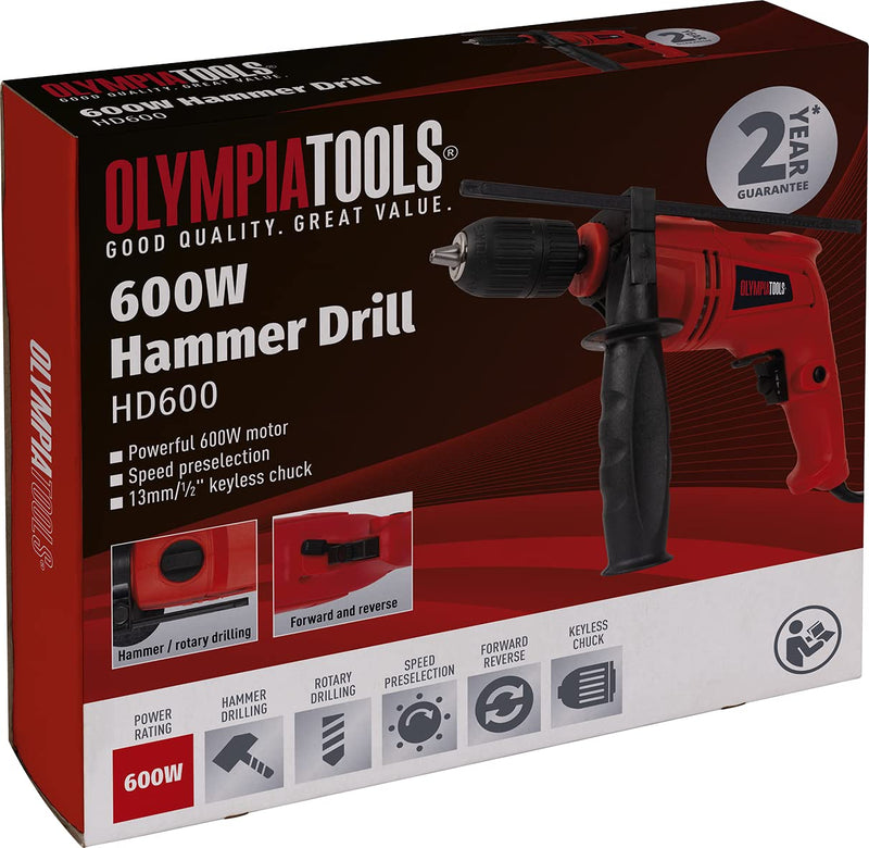 Olympia Tools OLPHD600 600W Hammer Drill,Red