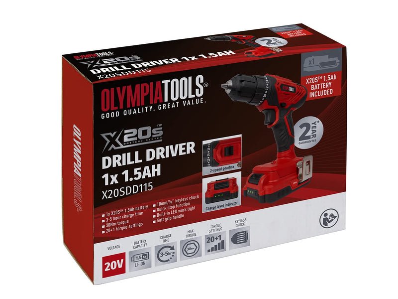 Olympia Tools X20S Drill Driver 1 x 1.5Ah, Black and Red