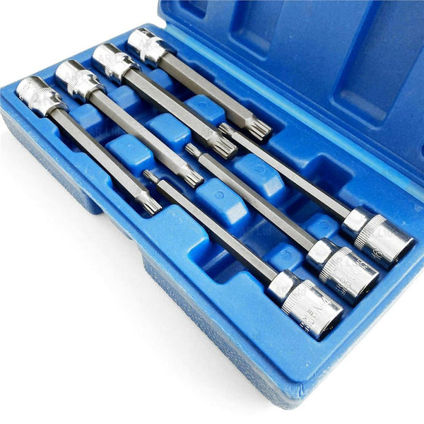 7pc Extra Long Spline Socket Bit Set 3/8" Male Spline Bits In Case SD080