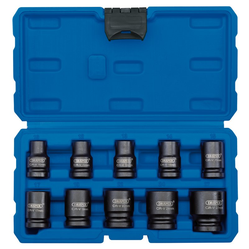 Draper Metric Impact Socket Set, 1/2" Sq. Dr. (10 Piece) 83092