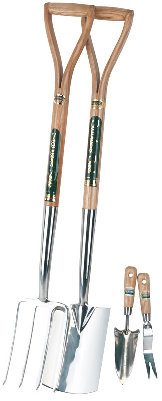 Expert Stainless Steel Border Fork/Spade Set Plus Transplanting Trowel/Weeder with FSC Ash Handles