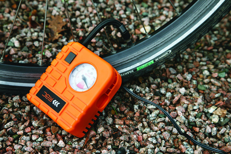 RAC HP223 12V Compact Inflator - Built-In Light - For Cars, Motorcycles, Inflatables , Orange