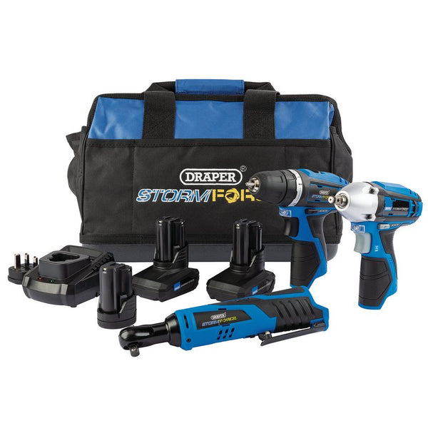 Draper Draper Storm Force&#174; 10.8V Power Interchange Drill Driver Kit, 2 x 4Ah Batteries, 1 x 1.5Ah battery, 1 x Charger, 1 x Bag 93521