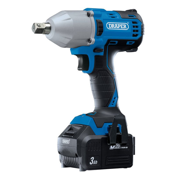 Draper D20 20V Brushless Mid-Torque Impact Wrench, 1/2", 400Nm, 2 x 3.0Ah Batteries, 1 x Charger 97777