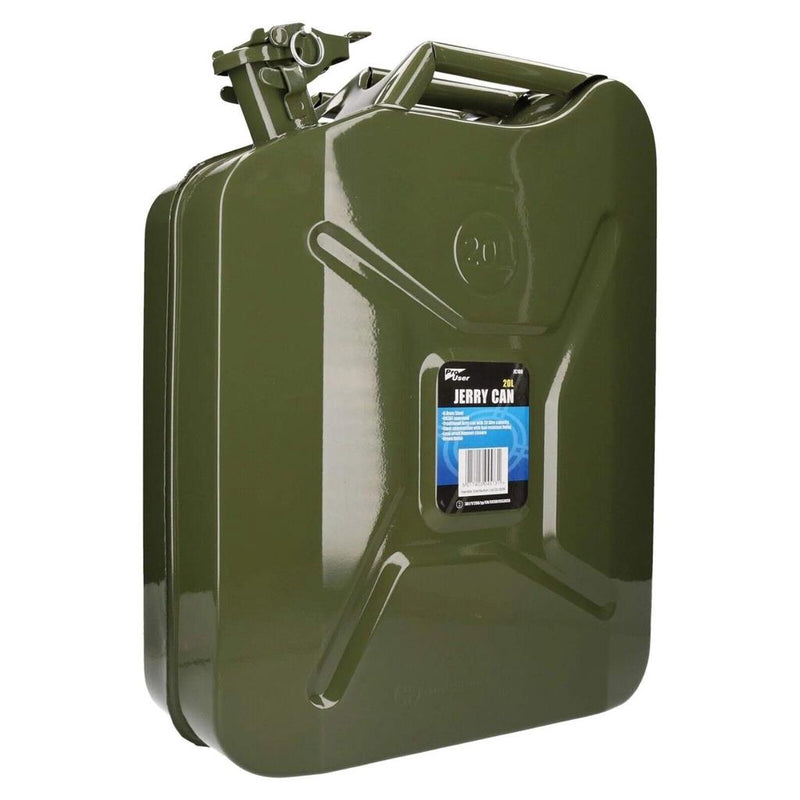 JERRY CAN 20 LITRE METAL FUEL PETROL DIESEL 20L ARMY CONTAINER & SPOUT JC1001