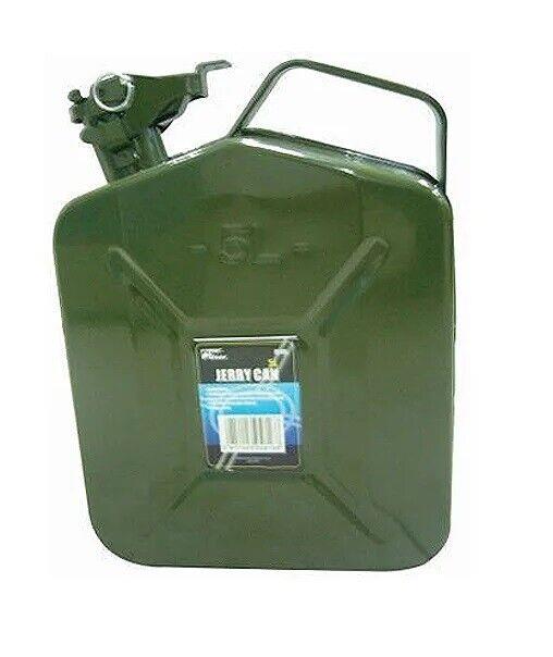 5 LITRE METAL FUEL JERRY CAN PETROL DIESEL 5L ARMY CONTAINER & SPOUT SET JC105