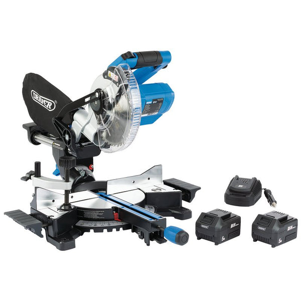 Draper D20 20V Brushless 185mm Sliding Compound Mitre Saw Kit (+2 x 5Ah Batteries and 12V Charger) 99631