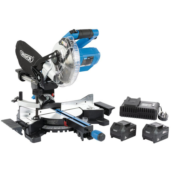 Draper D20 20V Brushless 185mm Sliding Compound Mitre Saw Kit (+2 x 5Ah Batteries and Charger) 99632