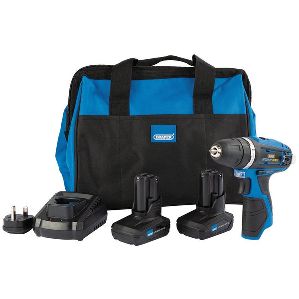 Draper Draper Storm Force 10.8V Power Interchange Rotary Drill Kit, 2 x 4.0Ah Batteries, 1 x Charger, 1 x Bag 99722