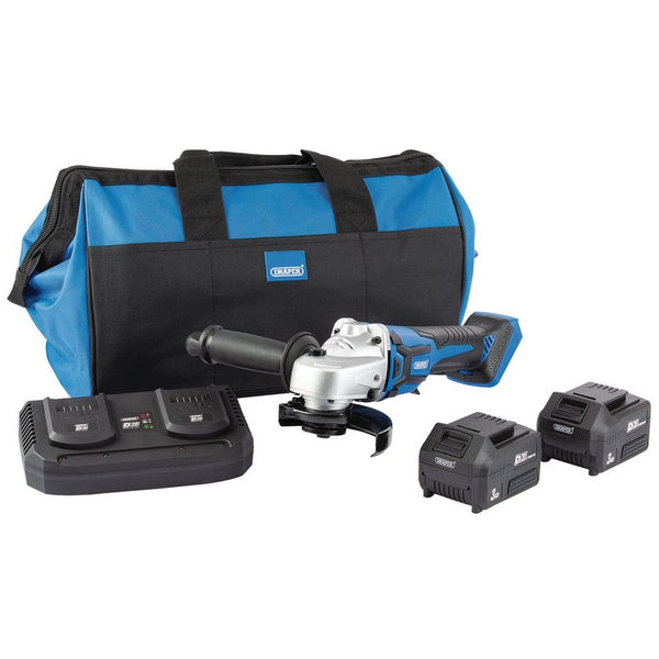 Draper D20 20V Brushless Grinder, 115mm, 2 x 3.0Ah Batteries, 1 x Twin Charger, 1 x Bag 99734