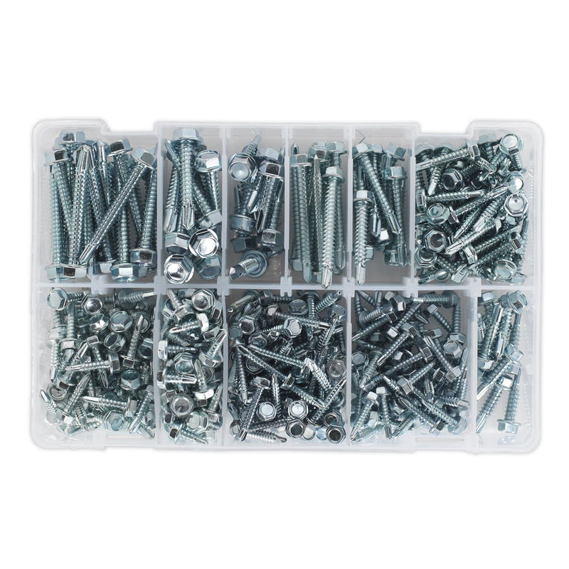 Sealey Zinc Plated Self-Drilling Screw Assortment Hex Head 410pc AB061SDH