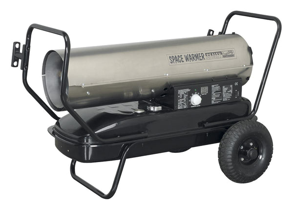 Sealey AB1008SS Space Warmer&reg; Paraffin/Kerosene/Diesel Heater 100,000Btu/hr with Wheels Stainless Steel