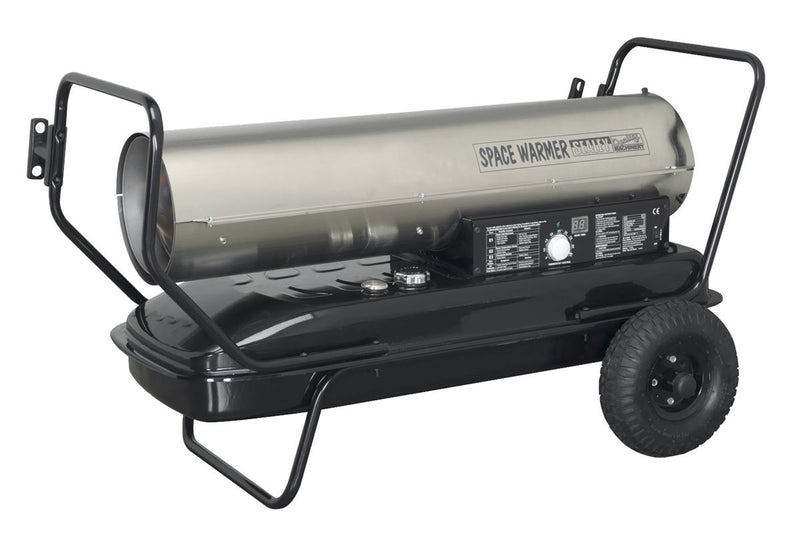 Sealey AB1758SS Space Warmer&reg; Paraffin/Kerosene/Diesel Heater 175,000Btu/hr with Wheels Stainless Steel