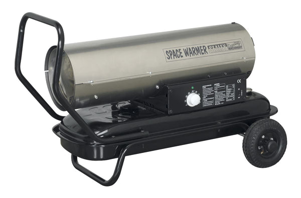 Sealey AB7081SS Space Warmer&reg; Paraffin/Kerosene/Diesel Heater 70,000Btu/hr with Wheels Stainless Steel