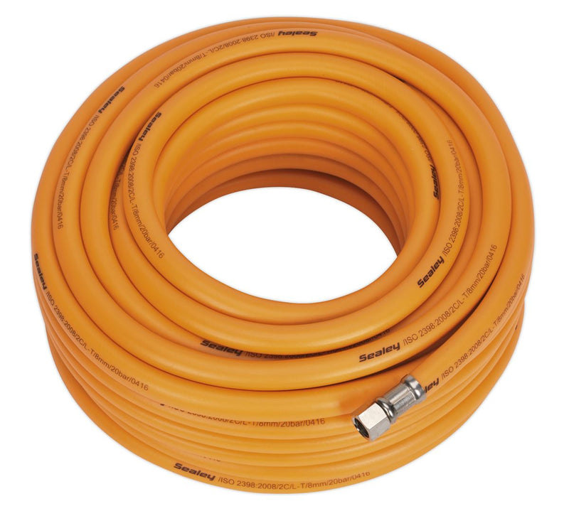 Sealey High-Visibility Hybrid Air Hose with 1/4"BSP Unions 20m x 8mm AHHC20