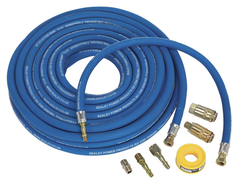 Sealey Extra-Heavy-Duty Air Hose Kit with Connectors 15m x 10mm AHK02