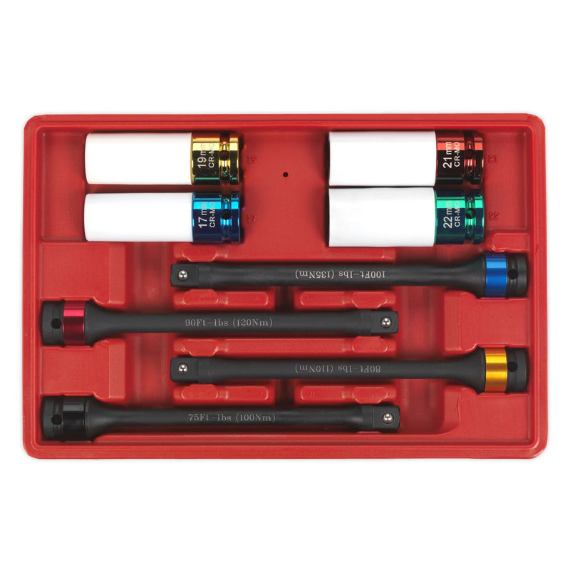 Sealey Torque Stick & Aluminium Wheel Impact Socket Set 1/2"Sq Drive 8pc AK2243