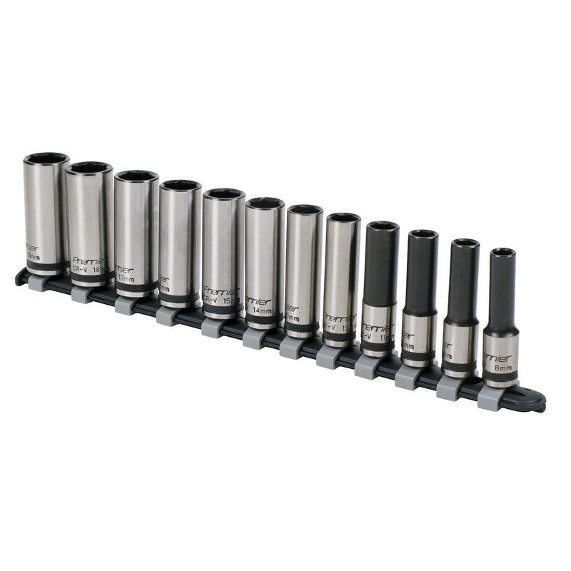 Sealey Premier Black Deep Lock-On&trade; Socket Set 3/8"Sq Drive 12pc AK2744B