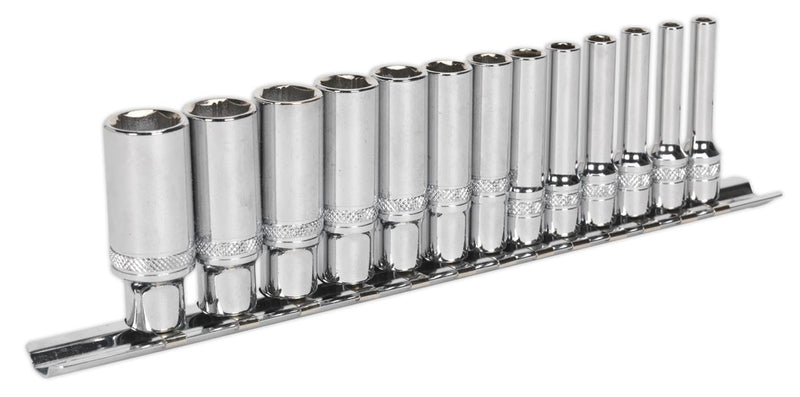 Sealey Premier Deep Lock-On&trade; Socket Set 1/4"Sq Drive 13pc AK2747