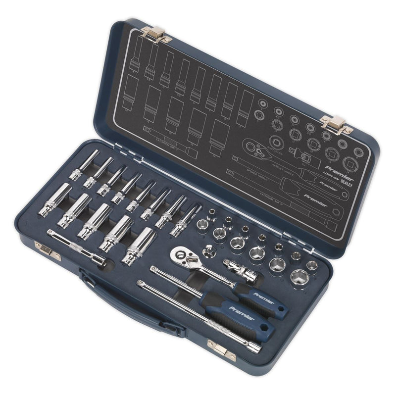 Sealey Lock-On&trade; Socket Set 1/4"Sq Drive 32pc AK27480