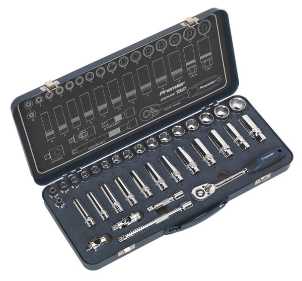 Sealey Premier Lock-On&trade; Socket Set 3/8"Sq Drive 34pc AK27481