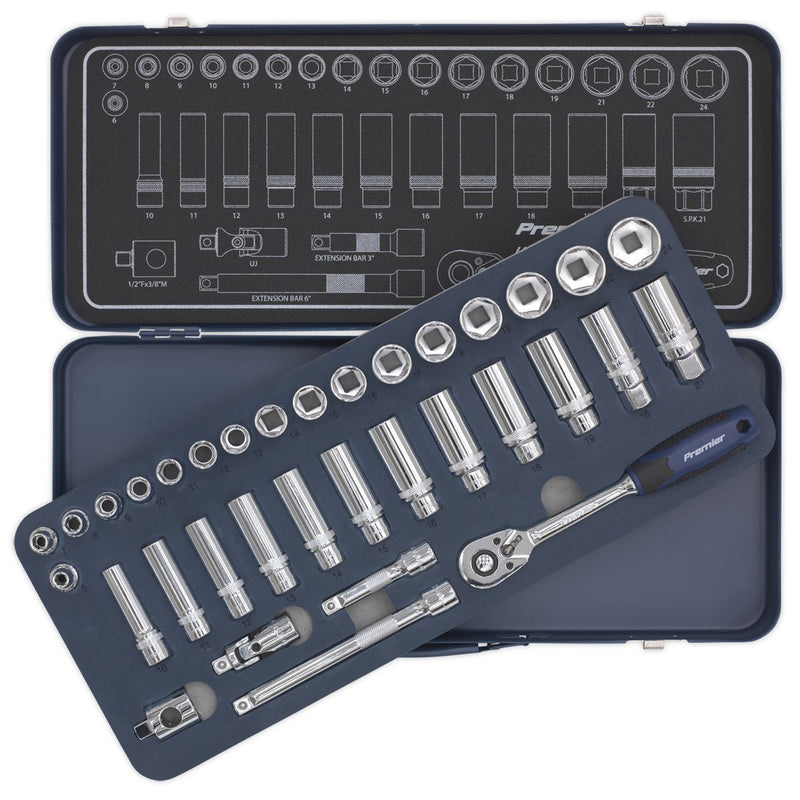 Sealey Premier Lock-On&trade; Socket Set 3/8"Sq Drive 34pc AK27481