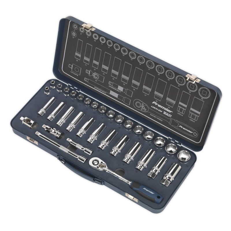 Sealey Premier Lock-On&trade; Socket Set 3/8"Sq Drive 34pc AK27481