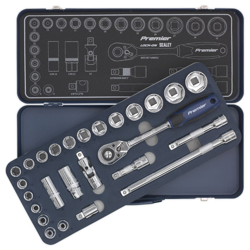 Sealey Premier Lock-On&trade; Socket Set 1/2"Sq Drive 26pc AK27482