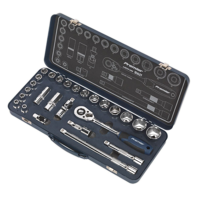 Sealey Premier Lock-On&trade; Socket Set 1/2"Sq Drive 26pc AK27482