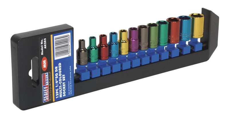 Sealey Premier Multi-Coloured Socket Set 1/4"Sq Drive 12pc AK282