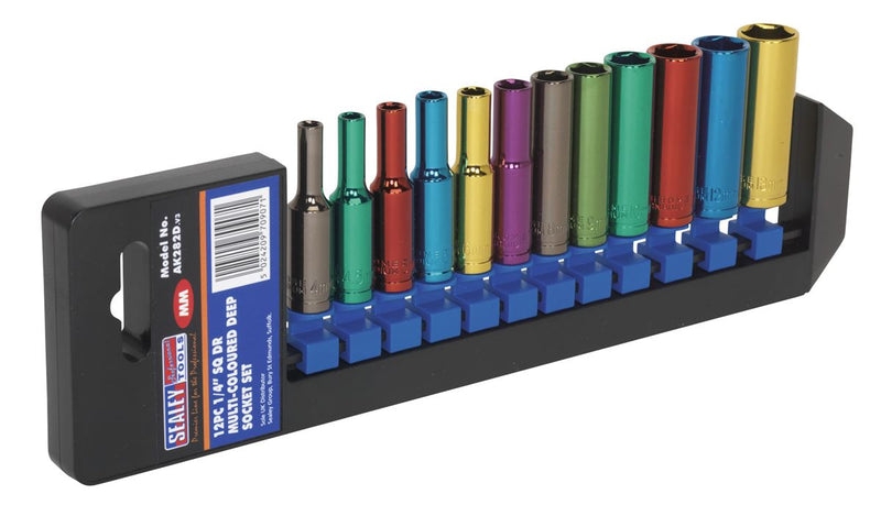 Sealey Premier Deep Multi-Coloured Socket Set 1/4"Sq Drive 12pc AK282D