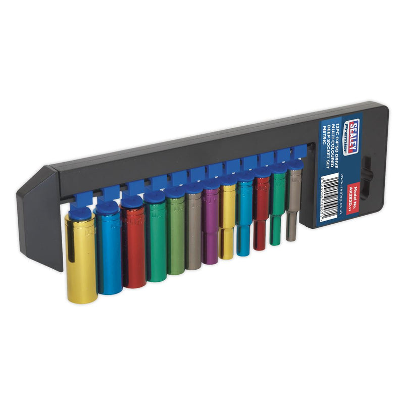 Sealey Premier Deep Multi-Coloured Socket Set 1/4"Sq Drive 12pc AK282D